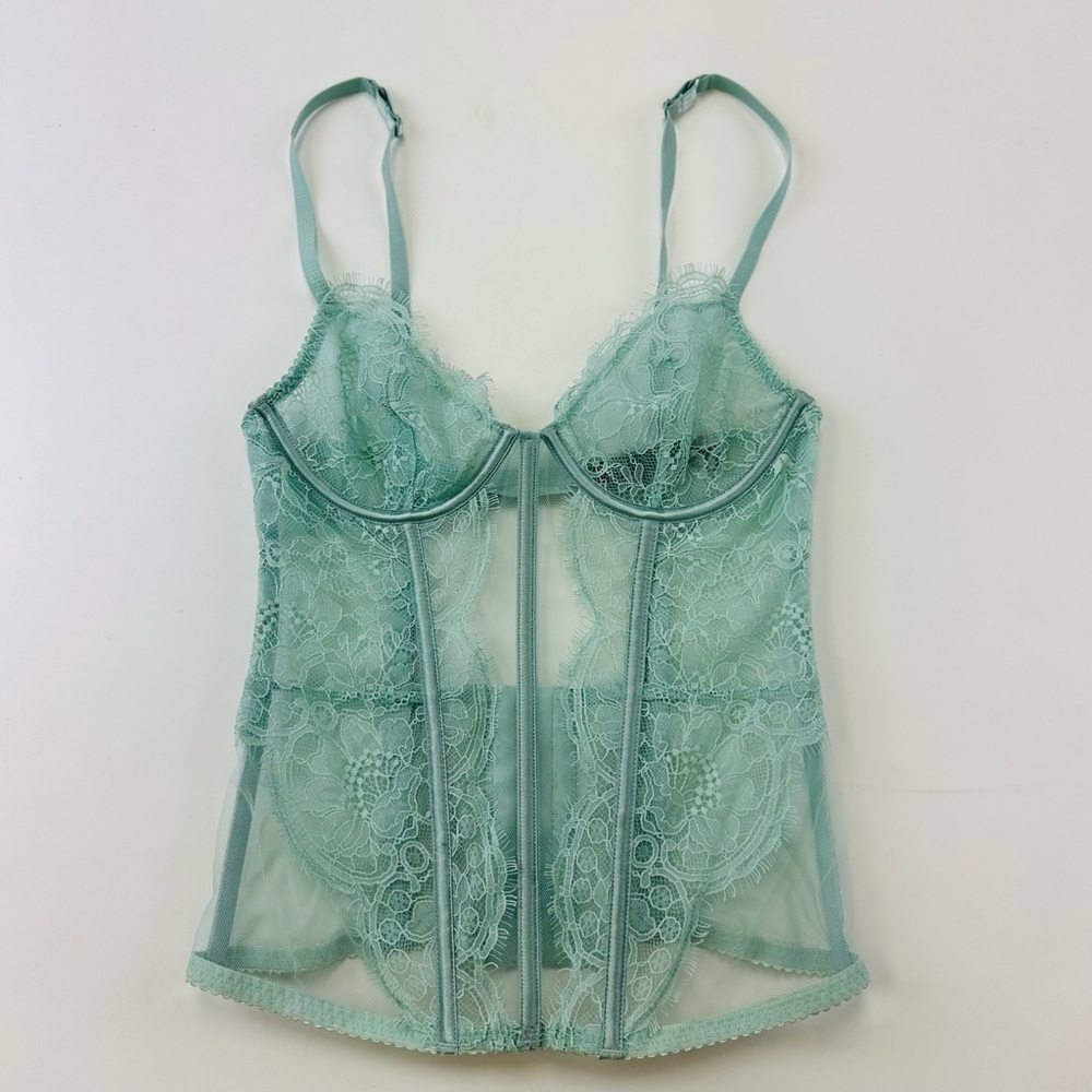 Victorias Secret mint green sheer lace corset Small